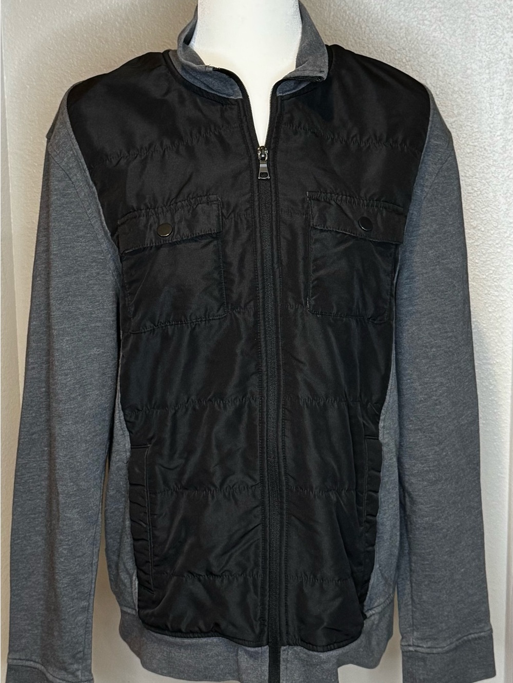 Alfani Men's Black and Gray Quilted Front Jacket - Casual Zip-Up
